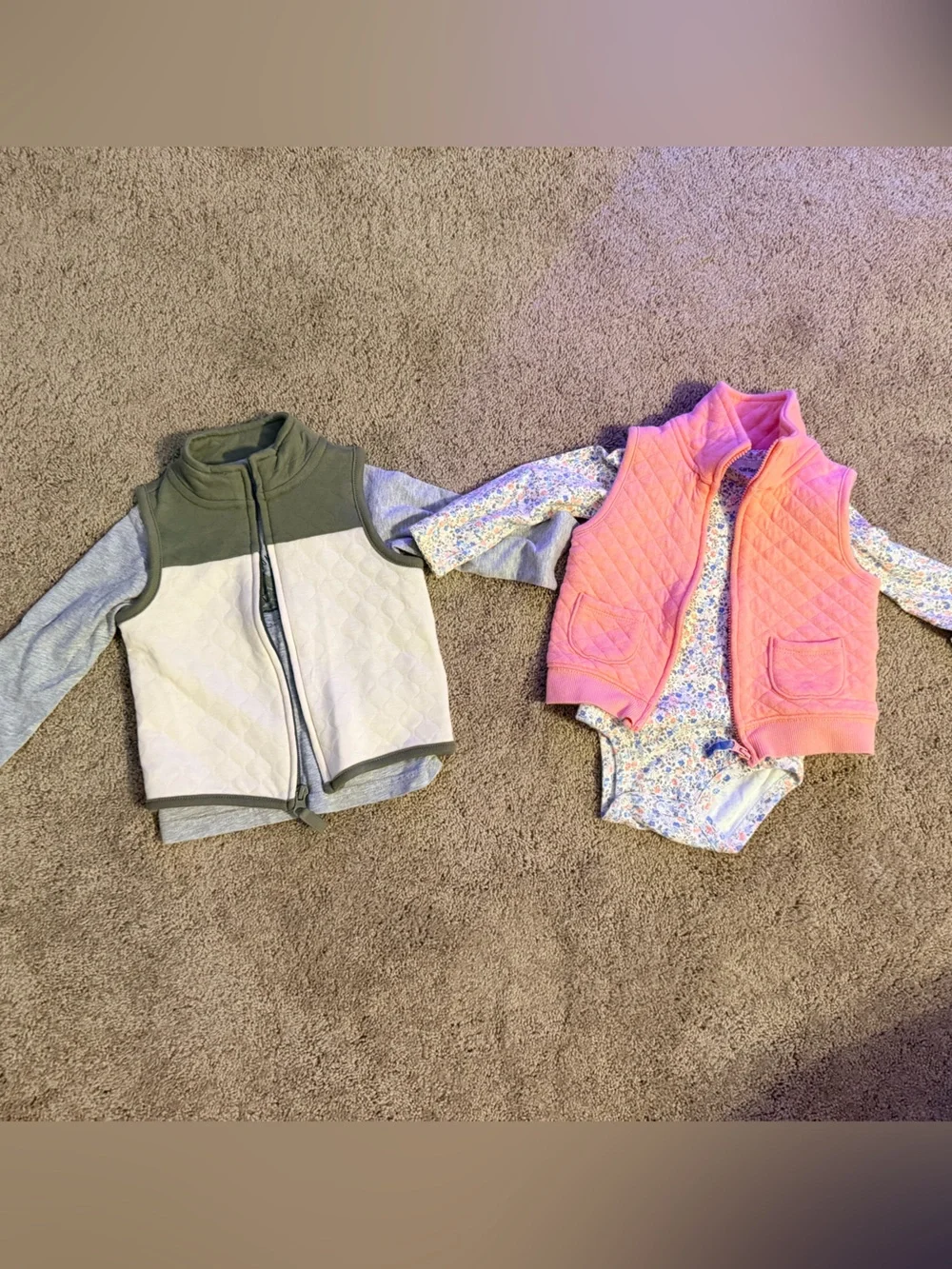 Boy girl twin outfit- matching 12 month Carters vest and top